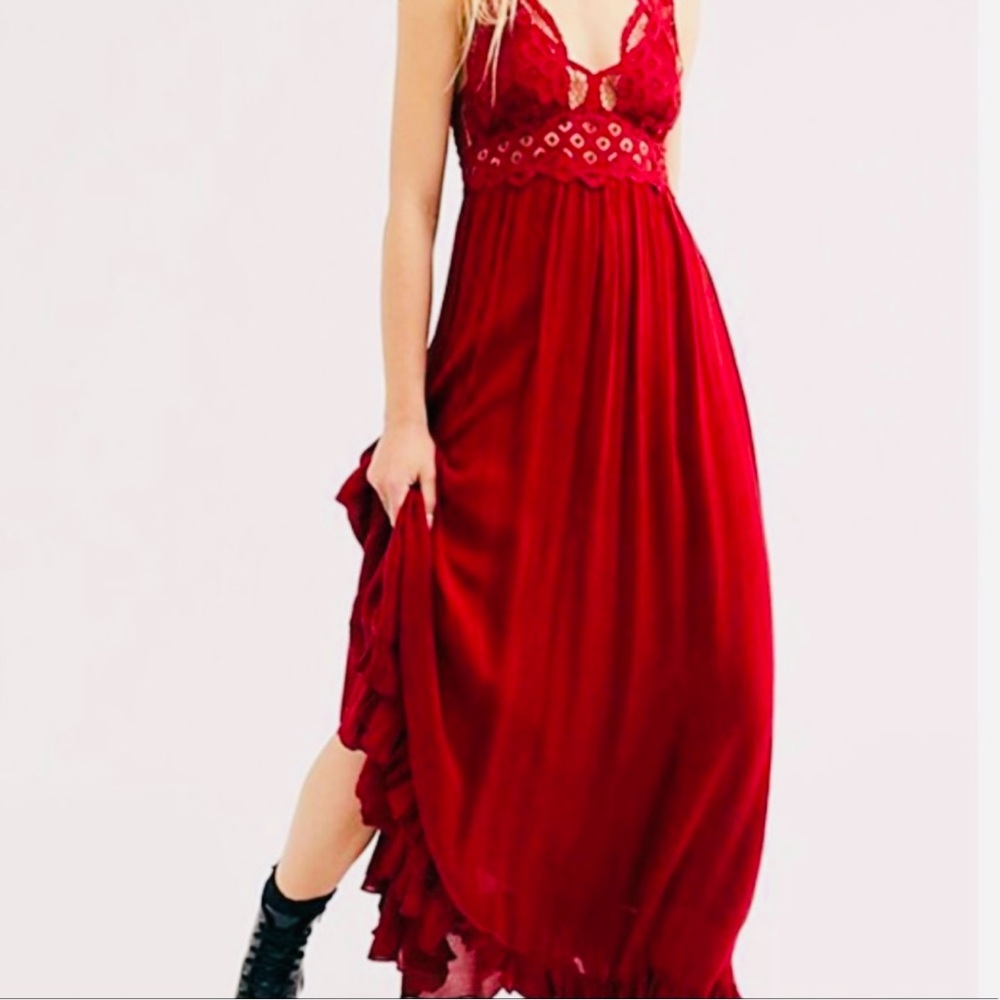 NWT Free People Adella Maxi Slip Dress Berry Red